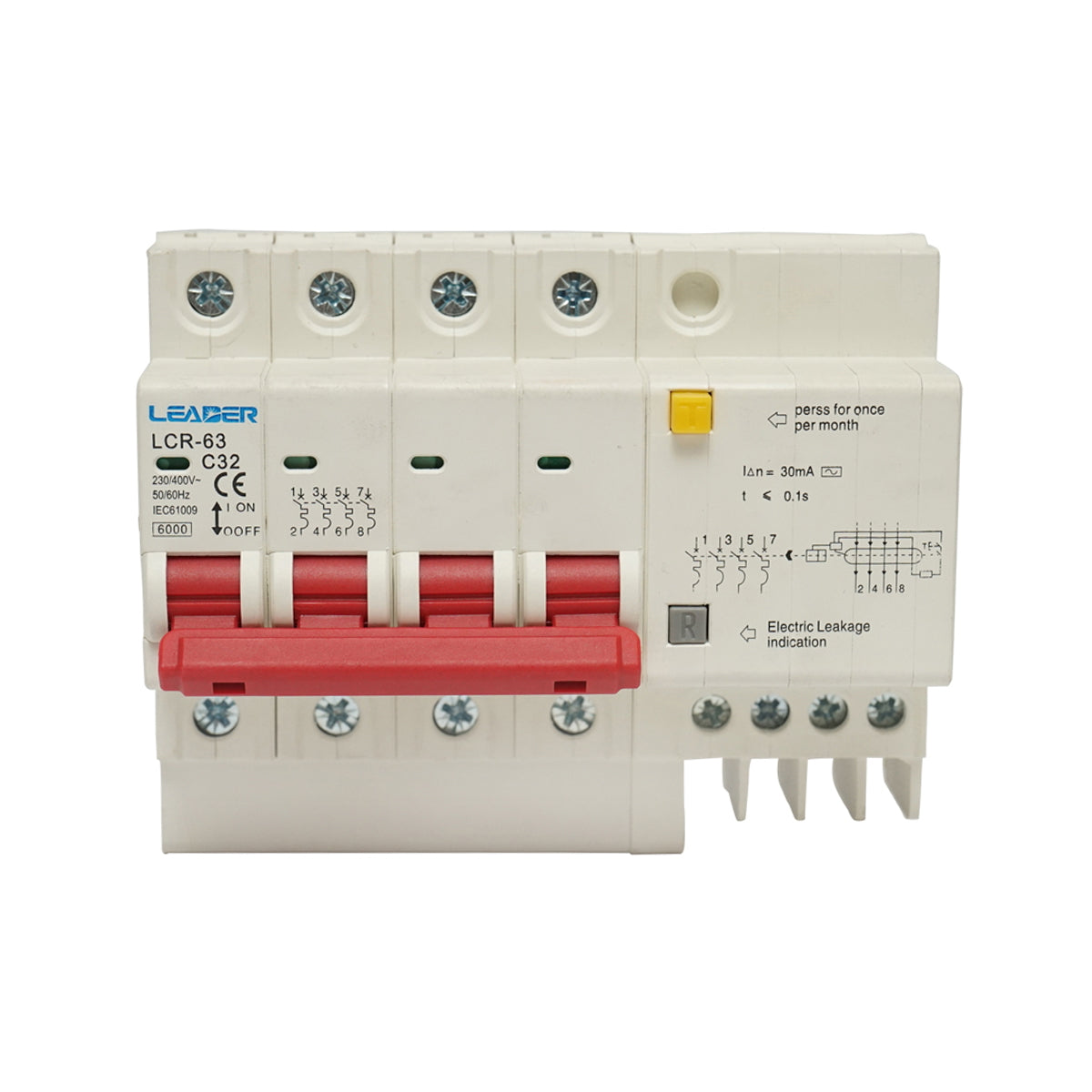 4P differential safety, 32A, 30mA Leader